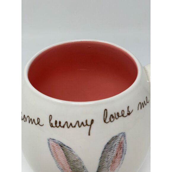 Rae Dunn Artisan Collection Bunny Mug Cup Some Bunny Loves Me White Pink Ceramic - Picture 3 of 8